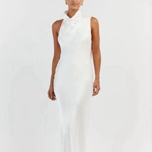 DISSH Aisle White Satin Backless Midi